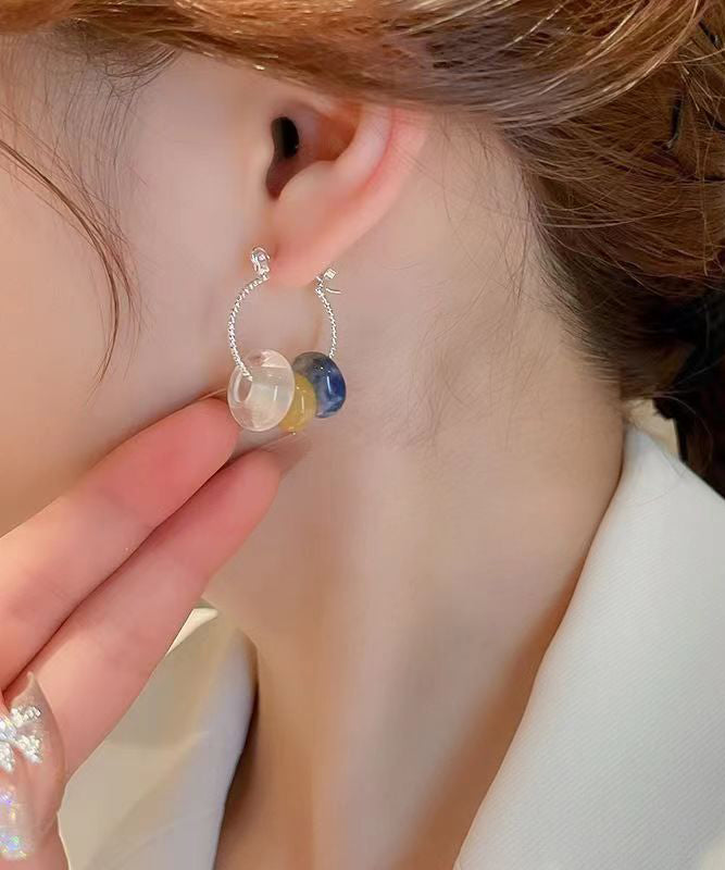 Boucles d'oreilles créoles en verre et pierres précieuses multicolores pour femmes KX1002