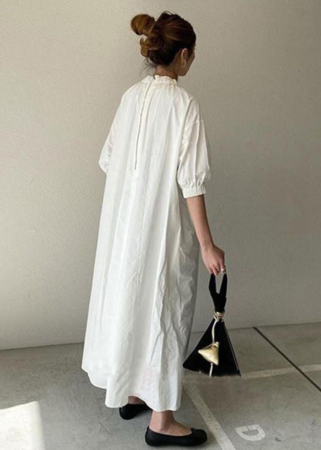 Damen Marineblaues Maxikleid aus Baumwolle mit Reißverschluss hinten und halben Ärmeln TZ013