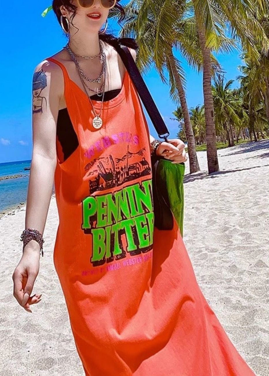 Orange Baumwolle Übergroße Sommer Damen Print Urlaub Sommerkleider
