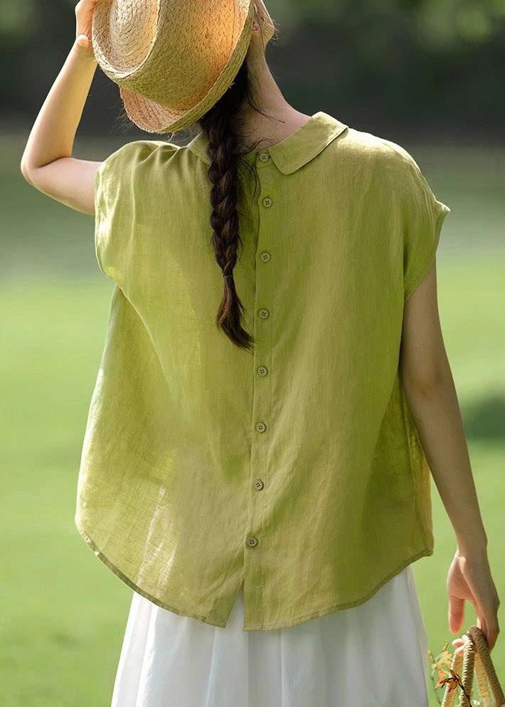 Chemise en coton à boutons Peter Pan pour femme, rose, col uni, été