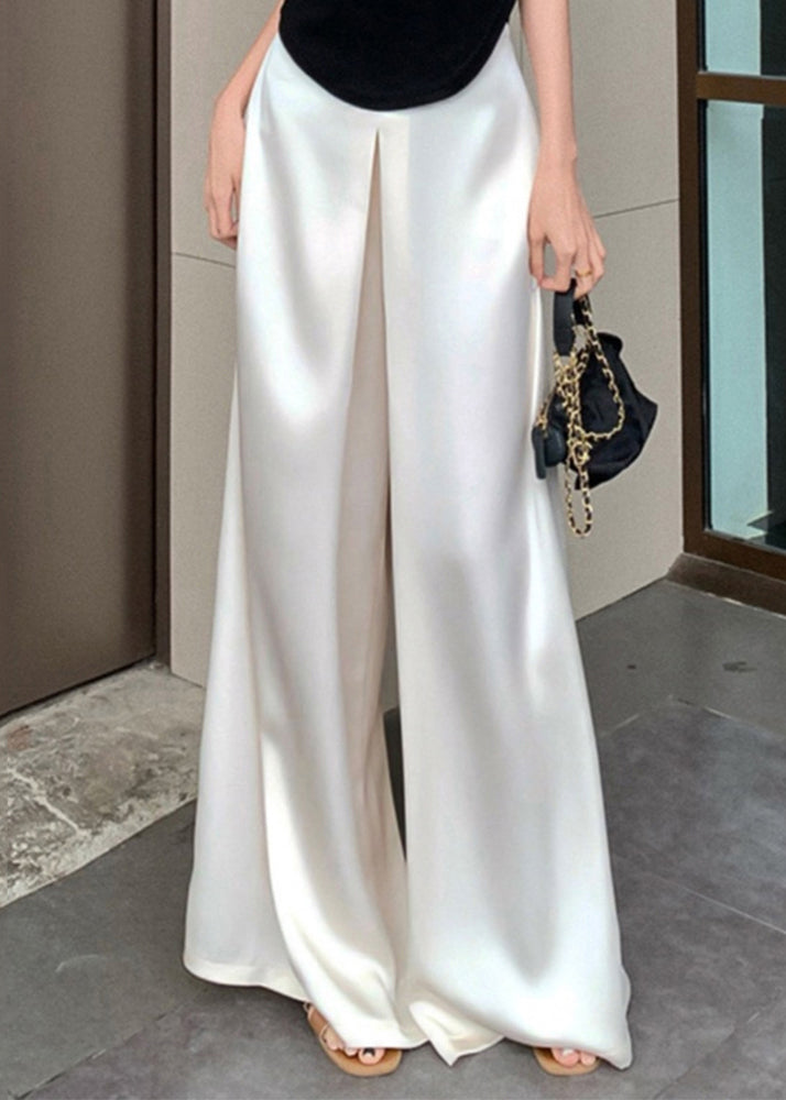 Solid Pink Waist Silk Pants Summer High Leg Women Wide