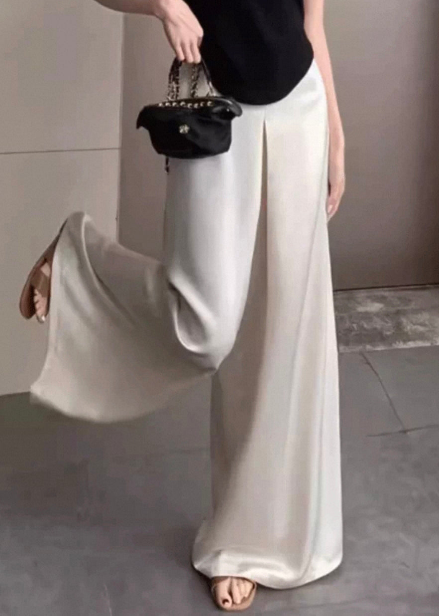 Solid Pink Waist Silk Pants Summer High Leg Women Wide