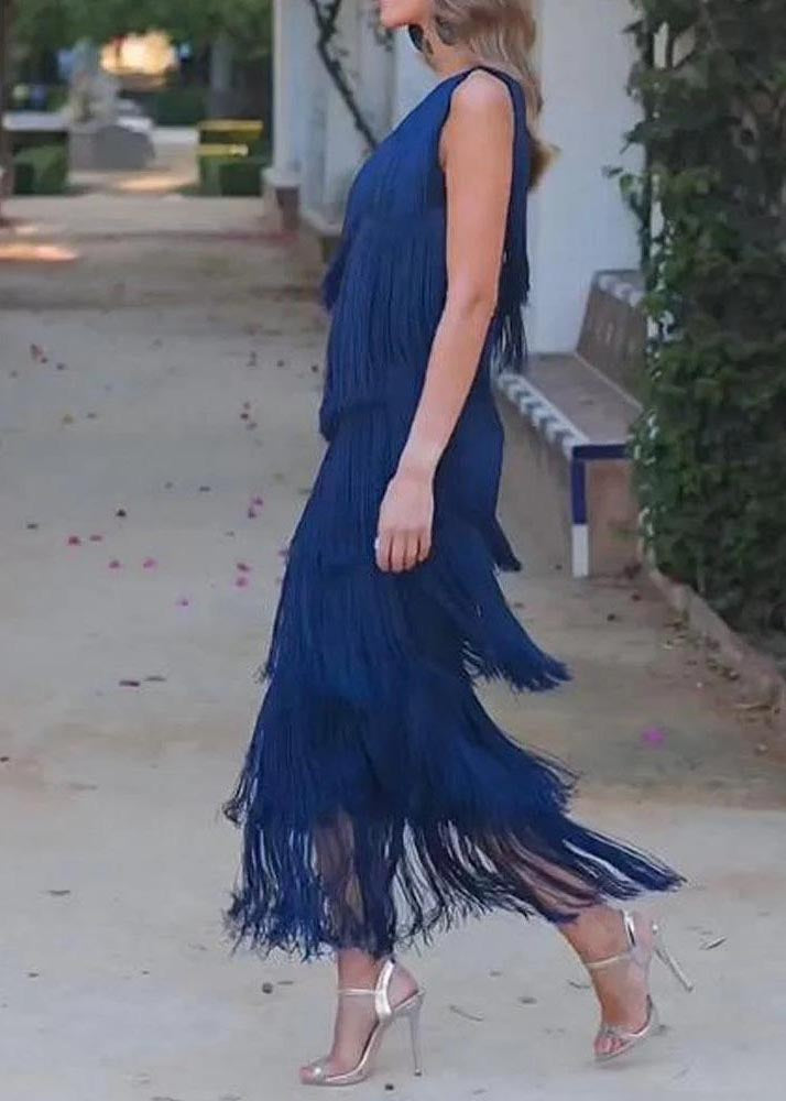 Robes à épaules dénudées et à franges sans manches pour femmes, couleur violette