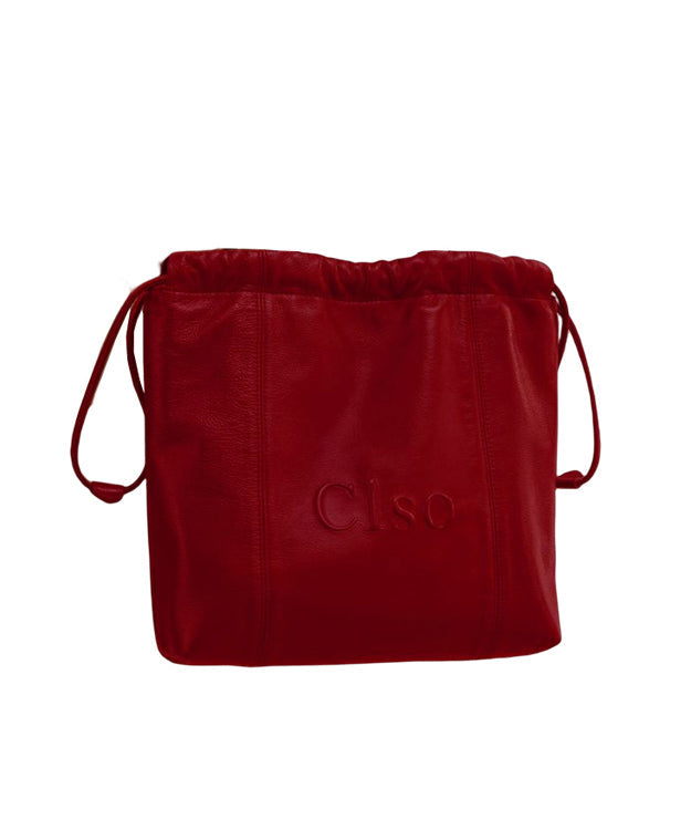 Women Large Drawstring Handbag Capacity Faux Satchel Leather Red