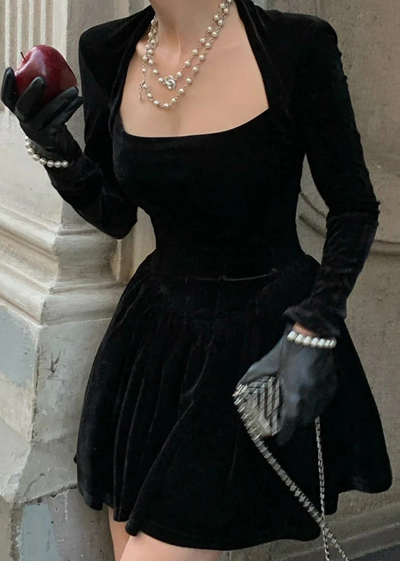 Robe mi-longue rouge en velours de soie unie à col carré pour femme, printemps YT023