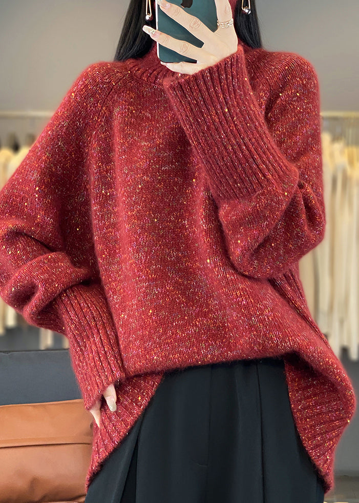 Frauen Rot Rollkragen Gemütliche Dicke Kaschmir Stricken Pullover Frühling YW032