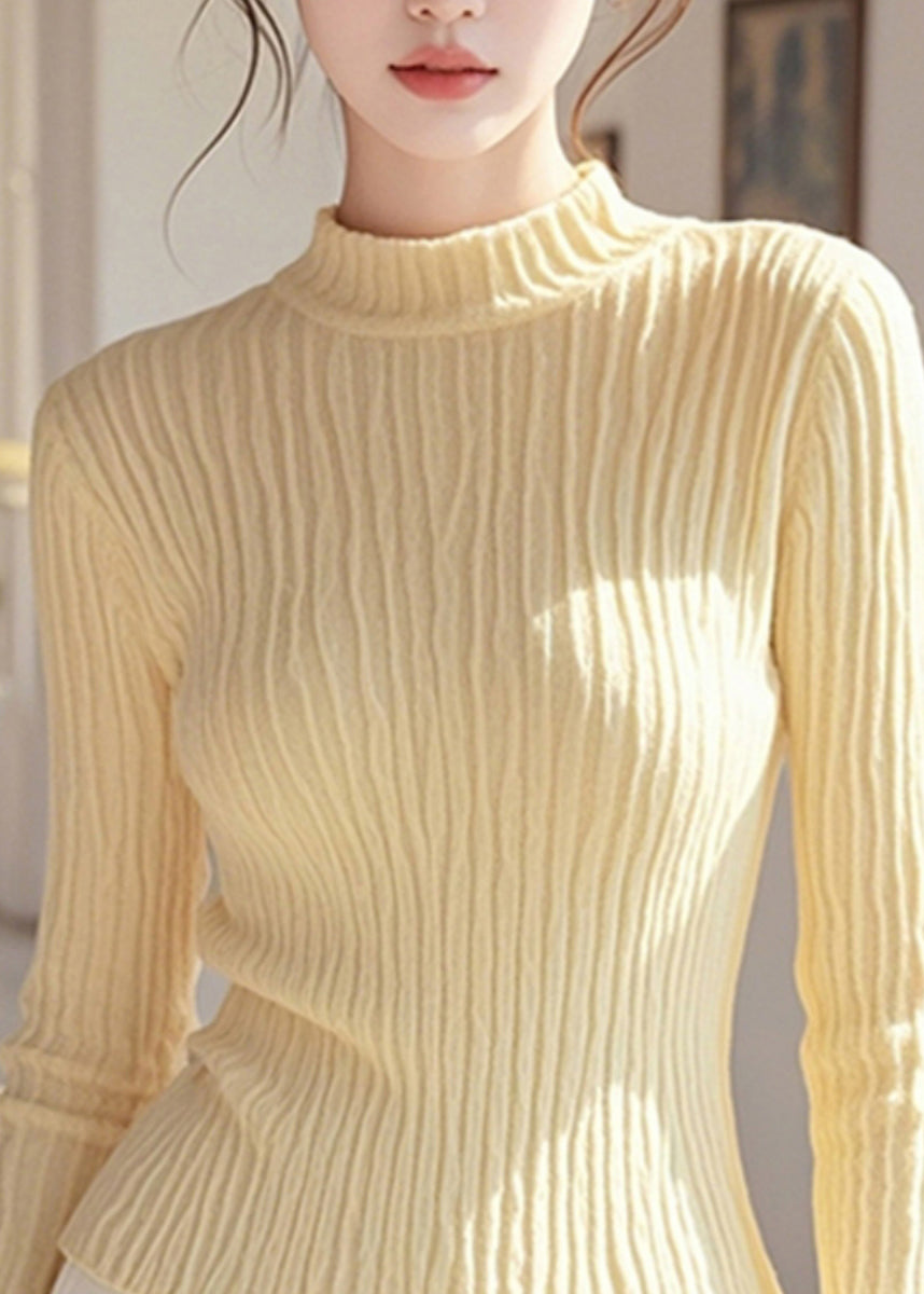 Frauen Einfache Gelb Halb Hohe Neck Strick Pullover Frühling TO007