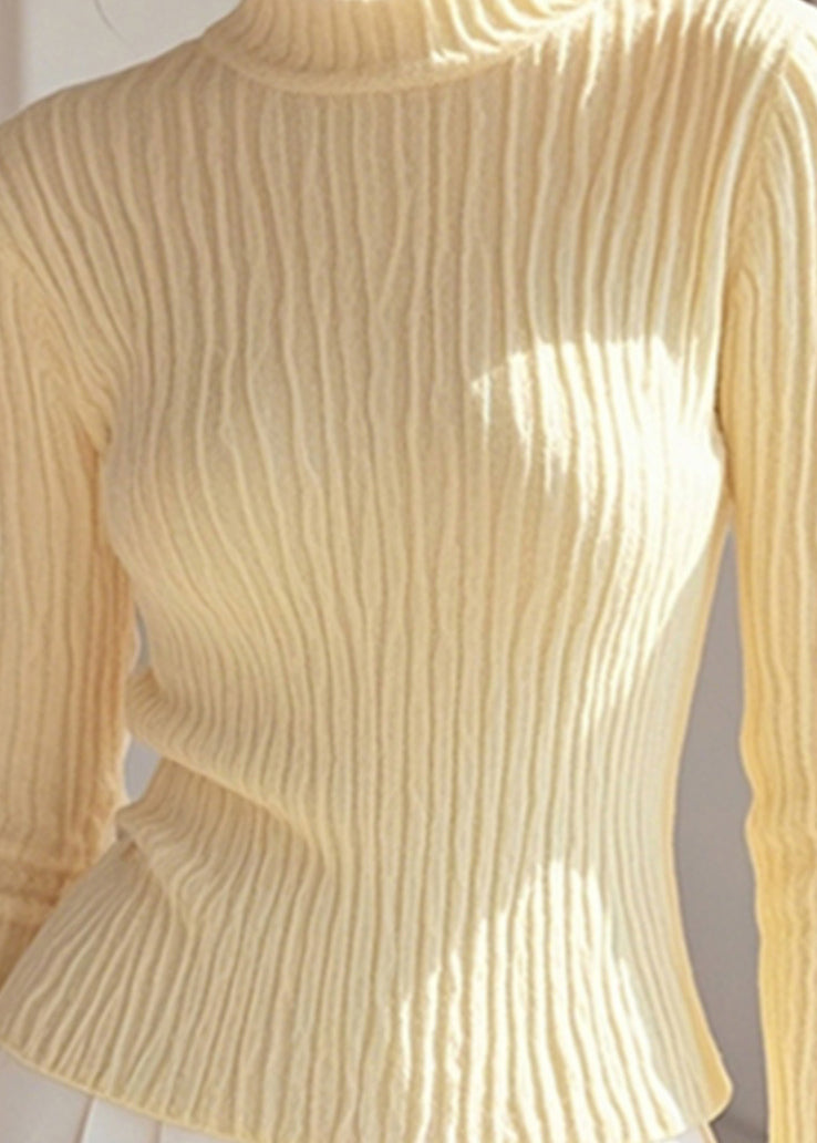 Frauen Einfache Gelb Halb Hohe Neck Strick Pullover Frühling TO007