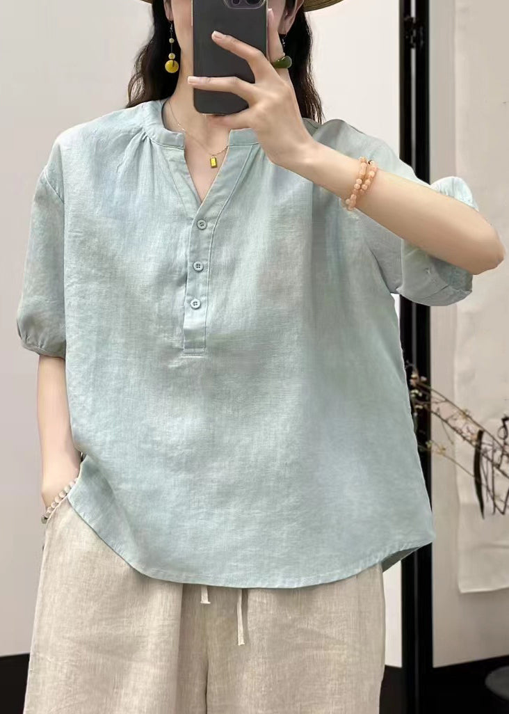 Chemise ample en lin à boutons pour femme, bleu ciel uni