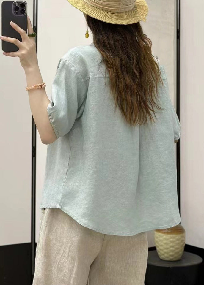 Chemise ample en lin à boutons pour femme, bleu ciel uni
