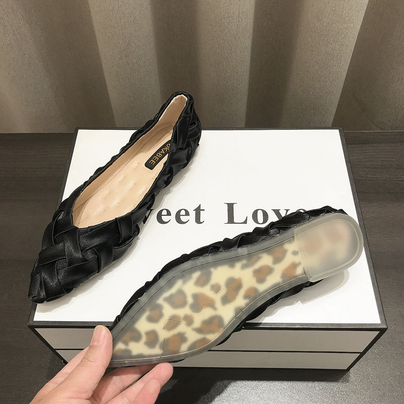 Chaussures confortables, pointues, plates et souples pour femmes, bout abricot