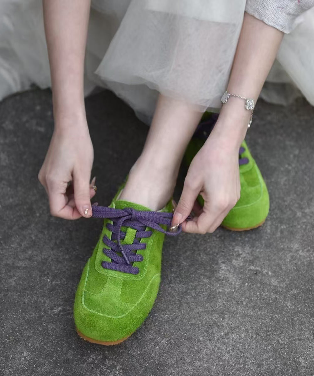 Women Splicing Flat Feet Shoes Green Suede Lace Up YC023