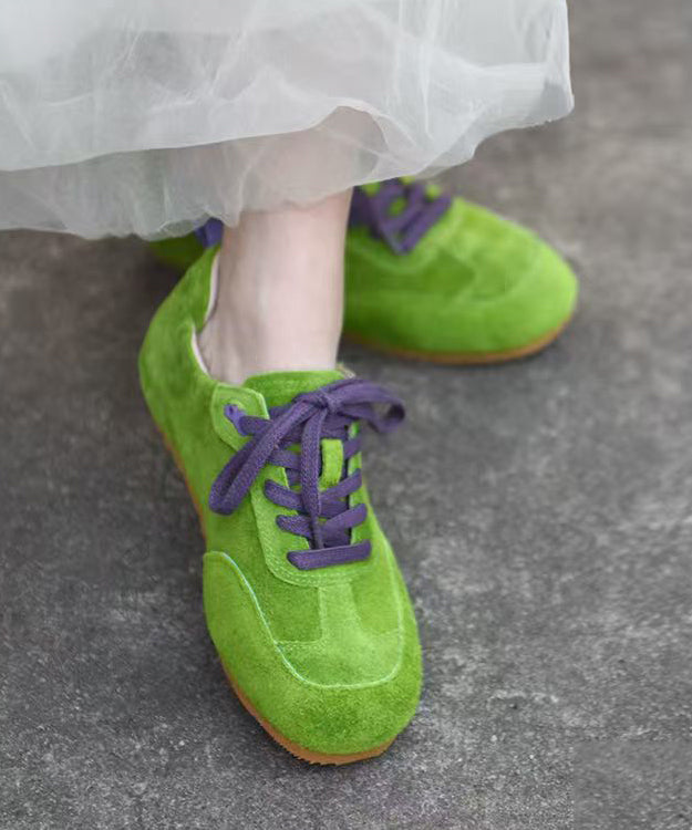 Women Splicing Flat Feet Shoes Green Suede Lace Up YC023