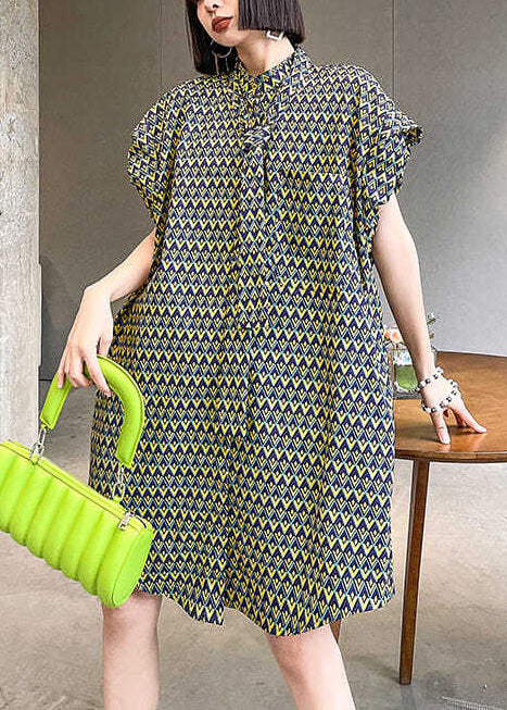 Kragen Puff Damen Tag Ärmel Kleid Baumwolle Stand Print