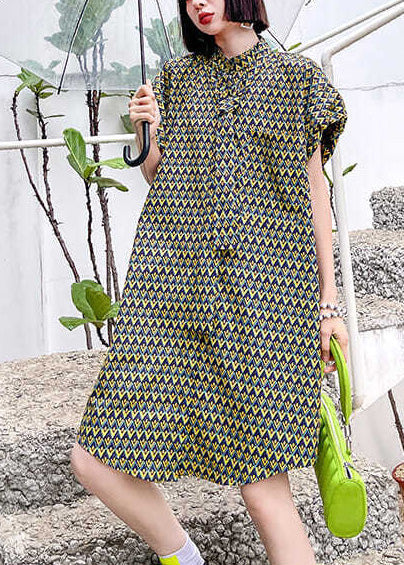 Kragen Puff Damen Tag Ärmel Kleid Baumwolle Stand Print