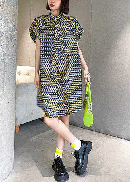Kragen Puff Damen Tag Ärmel Kleid Baumwolle Stand Print