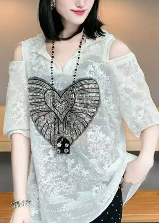 Sweat à capuche blanc d'été en coton froid pour femme, haut en jacquard à épaules dénudées