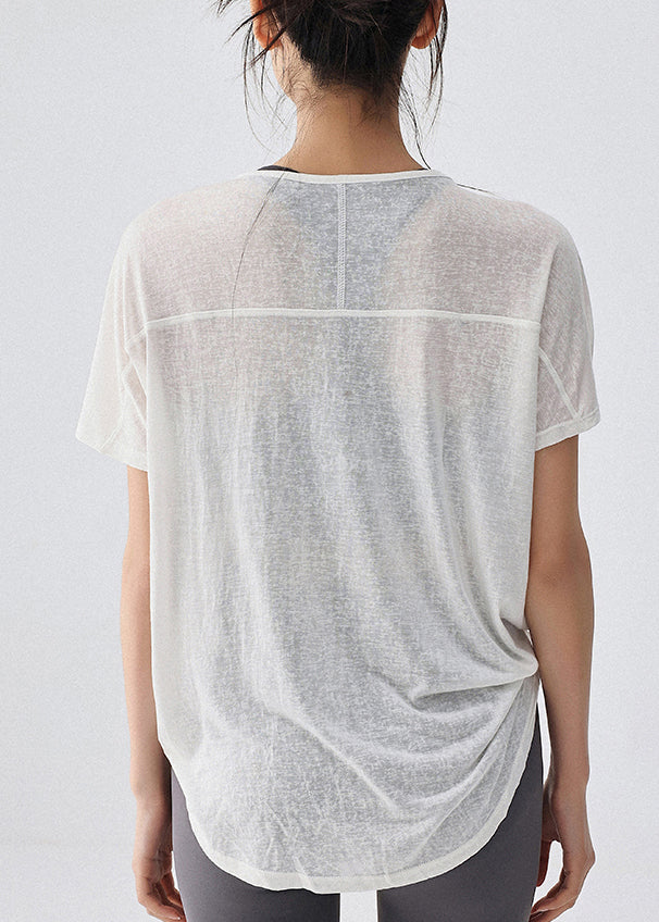 Yoga Kordelzug Top Weiß Solide Frauen Ärmel Kurze