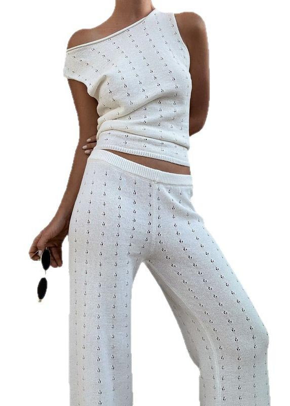 Gilets en tricot creux Out And Pants pour femmes, coupe droite et flatteuse, blancs