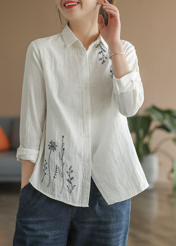 Women Fall Peter Top Cotton Pan Collar White