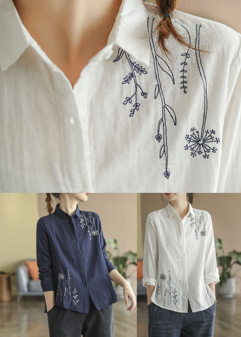 Women Fall Peter Top Cotton Pan Collar White
