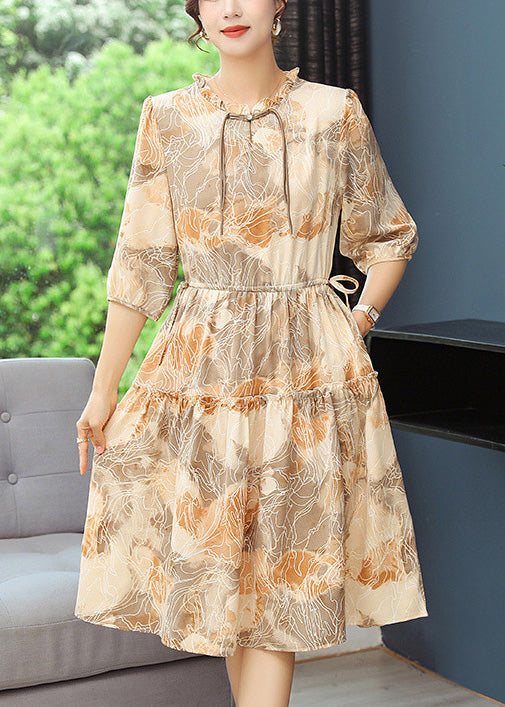 Frauen Robe Print Sommerkleider Gelb Cinched
