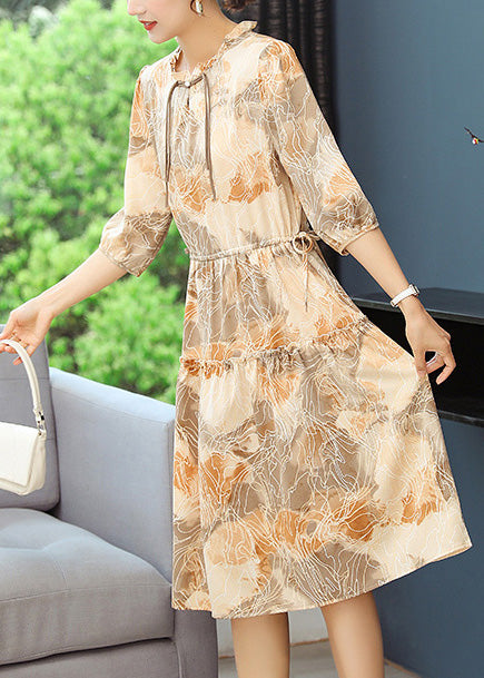 Frauen Robe Print Sommerkleider Gelb Cinched
