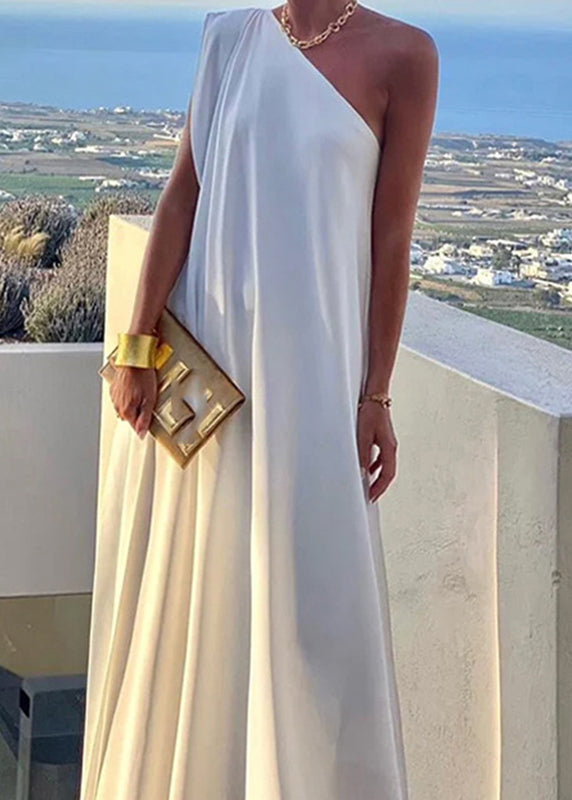 Lange Schulter Weiß Solide frauen Ein Kleid Sommer