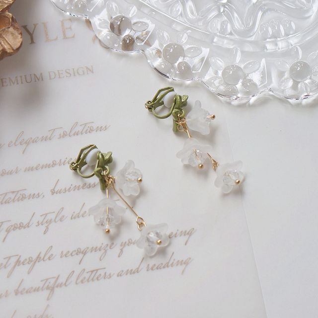 Flower Earring Drop Clip-On /