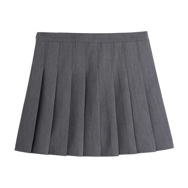 High Waist Plain Pleated Mini A-Line Skirt
