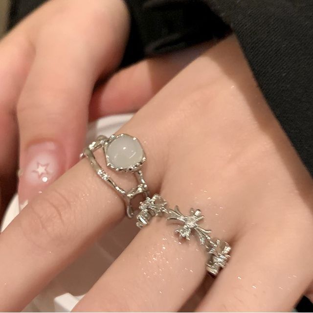 Ring Cross / Set Faux Moonstone Open