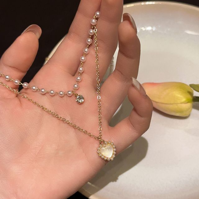 Layered Pearl Faux Necklace