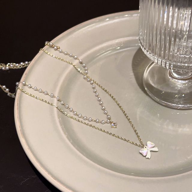 Layered Pearl Faux Necklace