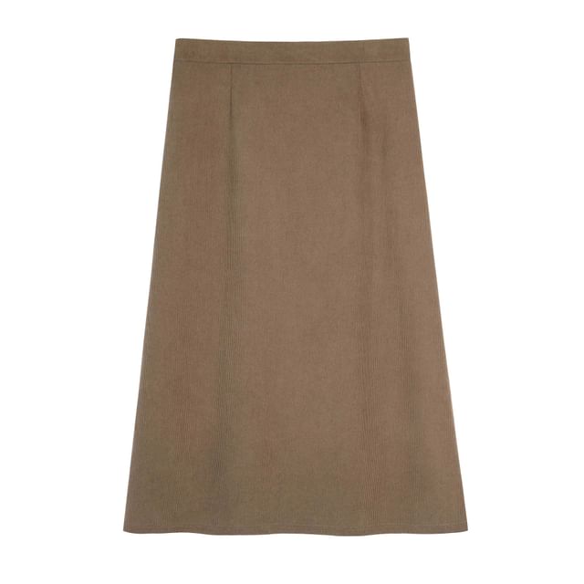 High Waist Plain Slit Midi A-Line Skirt