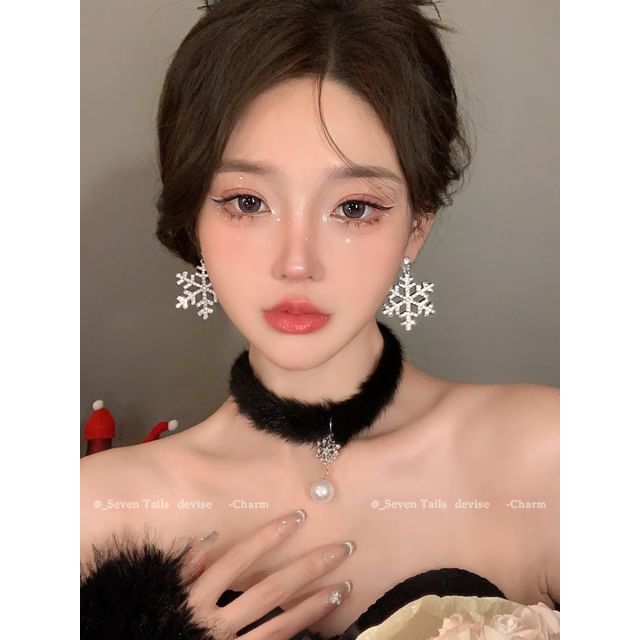 Chandelier Drop Christmas Earring Bracelet Set Choker Tree Snowflake Fluffy /