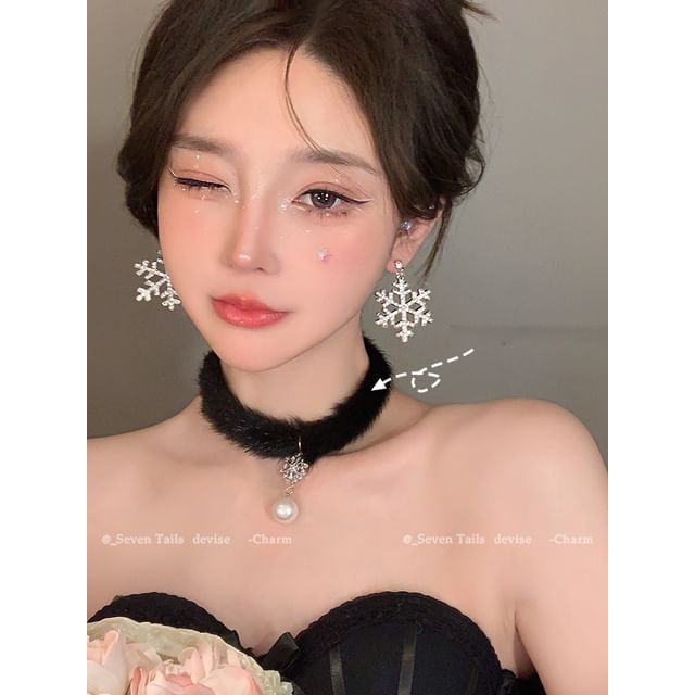 Chandelier Drop Christmas Earring Bracelet Set Choker Tree Snowflake Fluffy /
