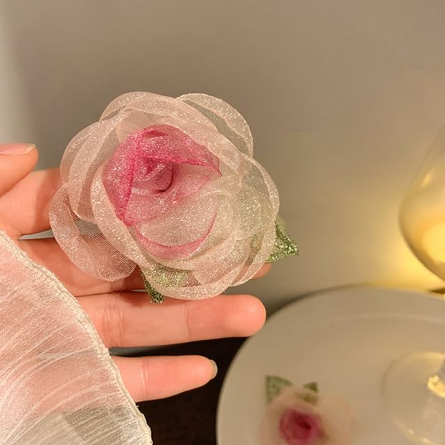 Clip Faux Scrunchie Pearl Hair Designs) Rose / Mesh Tie (Various Clamp