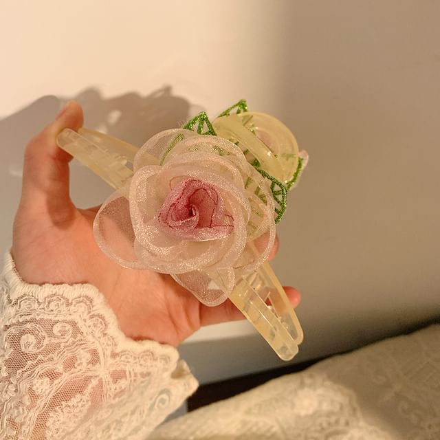 Clip Faux Scrunchie Pearl Hair Designs) Rose / Mesh Tie (Various Clamp
