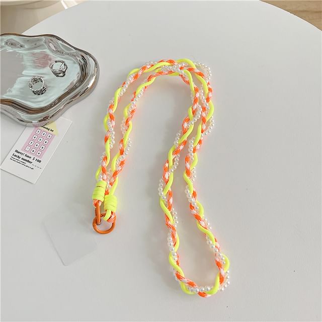 Braided Faux Pearl Phone Lanyard with Lanyard Pad