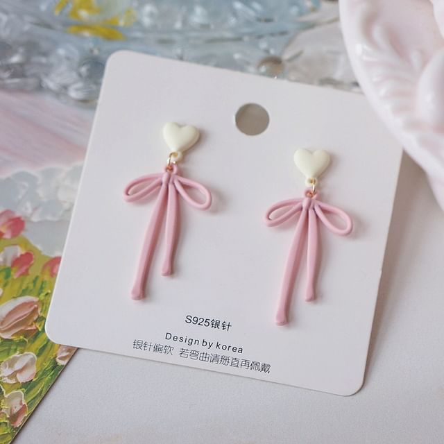 Drop Earring Heart Bow Alloy