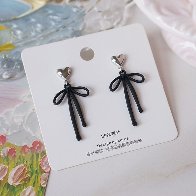 Drop Earring Heart Bow Alloy