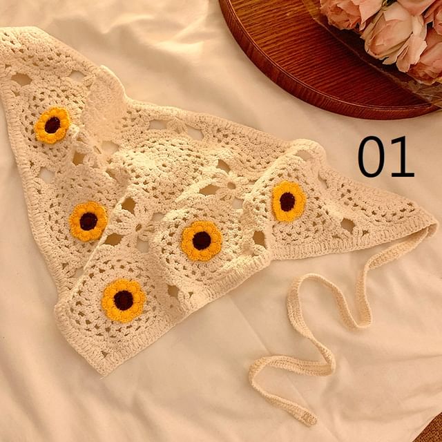Crochet Lace Floral Scarf