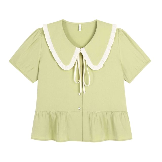 Short-Sleeve Collared Contrast Trim Blouse
