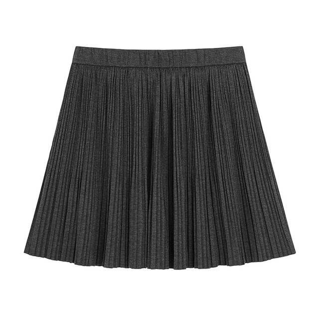Mid Rise Plain Mini Pleated Skirt