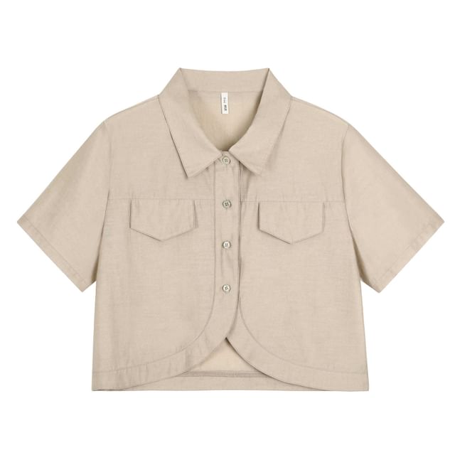 Short-Sleeve Open Front Crop Shirt