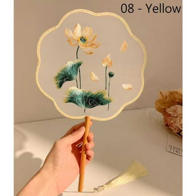 Tassel Embroidered Hand Print Fan /