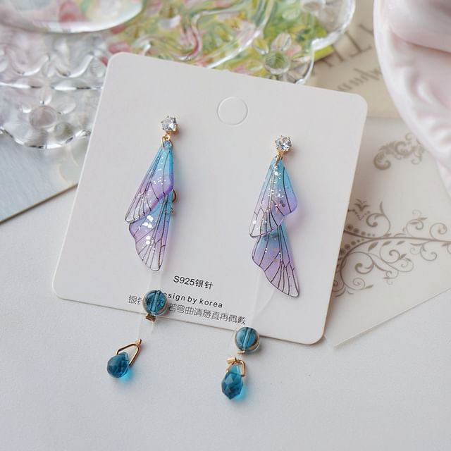 Crystal Earring Dangle Faux Butterfly Alloy