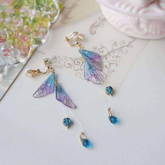 Crystal Earring Dangle Faux Butterfly Alloy