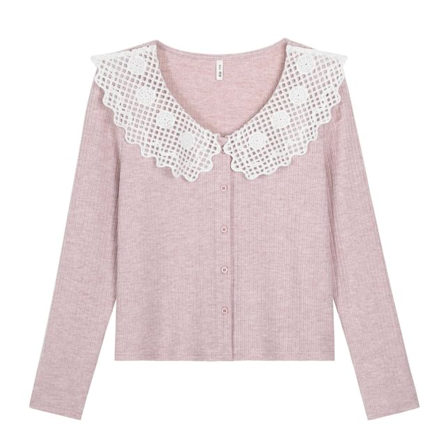 Lace Collar Two Tone Button-Up Cardigan