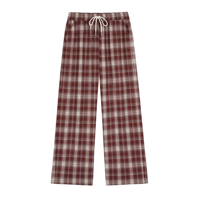 Drawstring Waist Plaid Loose Fit Pants